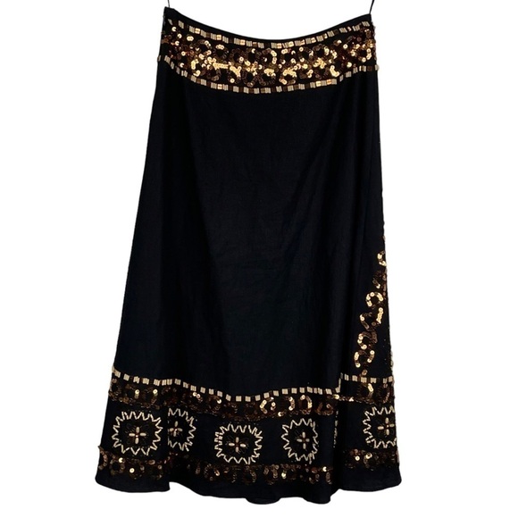 LILLIE RUBIN LINEN BLEND SEQUIN BEADED A-LINE MIDI SKIRT - Picture 3 of 11